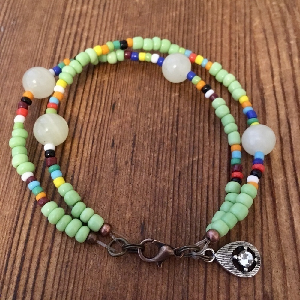 Ladies Double  Strand Lime Green Beaded Bracelet, Handmade Ladies Bracel…